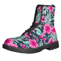 Pink Hibiscus Tropical Pattern Print Lace-Up Boots