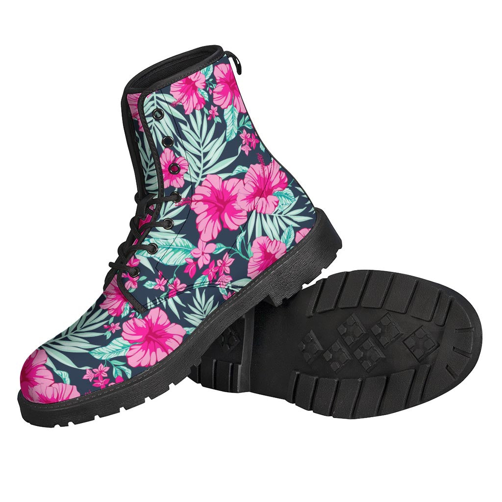 Pink Hibiscus Tropical Pattern Print Backpack