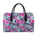 Pink Hibiscus Tropical Pattern Print Leather Duffel Bag