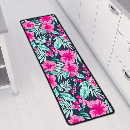 Pink Hibiscus Tropical Pattern Print Long Kitchen Mat