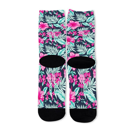 Pink Hibiscus Tropical Pattern Print Long Socks