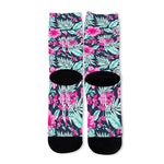 Pink Hibiscus Tropical Pattern Print Long Socks
