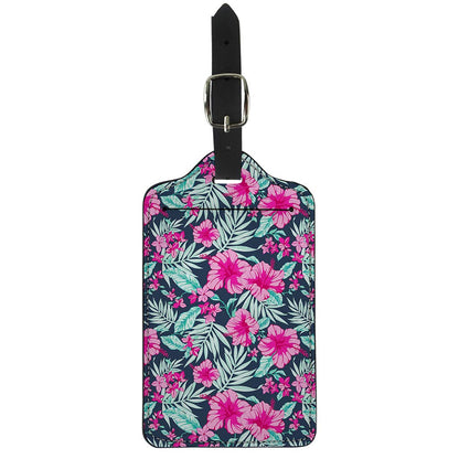 Pink Hibiscus Tropical Pattern Print Luggage Tag