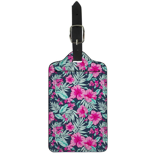 Pink Hibiscus Tropical Pattern Print Luggage Tag