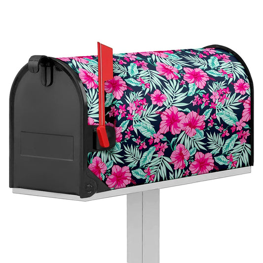 Pink Hibiscus Tropical Pattern Print Mailbox Cover