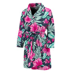 Pink Hibiscus Tropical Pattern Print Men's Bathrobe
