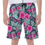 Pink Hibiscus Tropical Pattern Print Men's Beach Shorts
