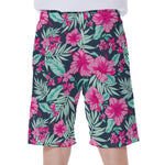 Pink Hibiscus Tropical Pattern Print Men's Beach Shorts