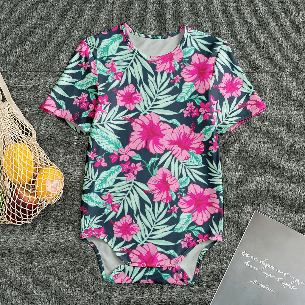 Pink Hibiscus Tropical Pattern Print Men's Bodysuit