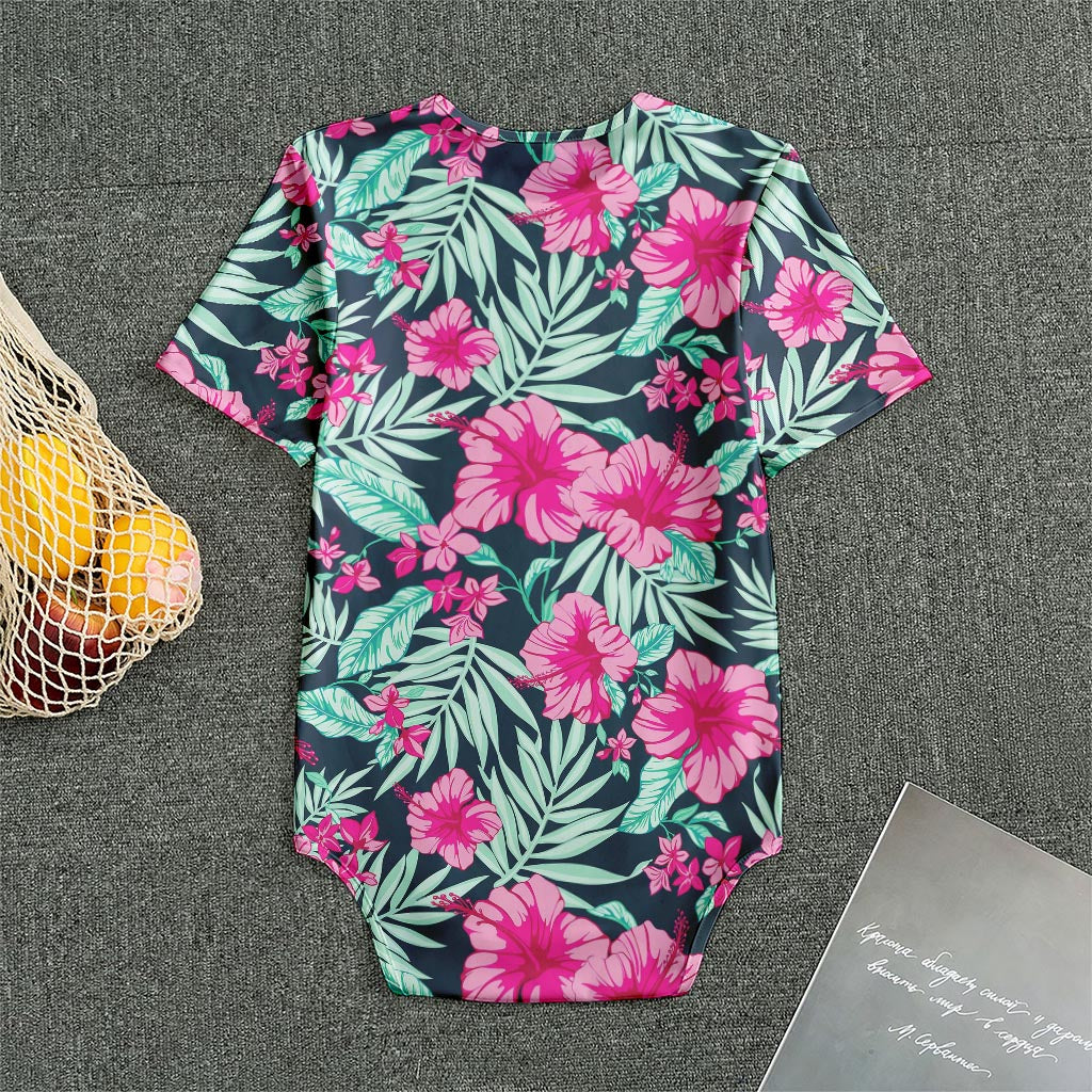 Pink Hibiscus Tropical Pattern Print Men's Bodysuit