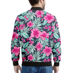Pink Hibiscus Tropical Pattern Print Men's Bomber Jacket