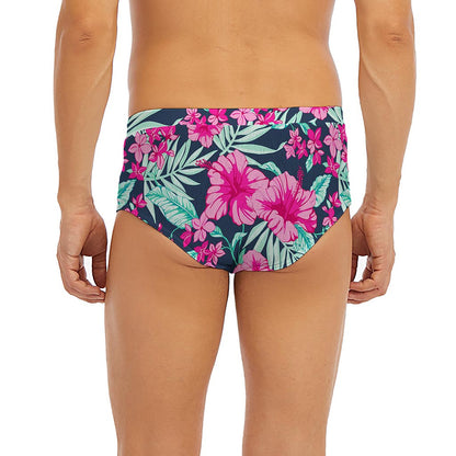 Pink Hibiscus Tropical Pattern Print Men's Briefs