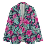 Pink Hibiscus Tropical Pattern Print Men's Cotton Blazer