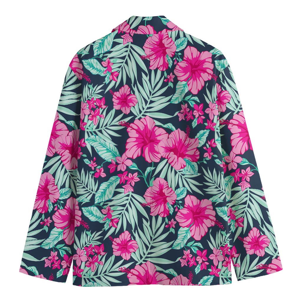 Pink Hibiscus Tropical Pattern Print Men's Cotton Blazer