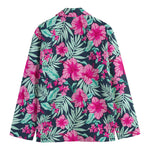 Pink Hibiscus Tropical Pattern Print Men's Cotton Blazer