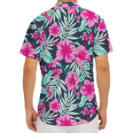 Pink Hibiscus Tropical Pattern Print Men's Deep V-Neck Shirt