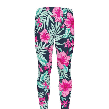 Pink Hibiscus Tropical Pattern Print Men's leggings