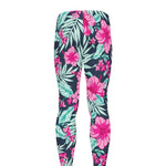 Pink Hibiscus Tropical Pattern Print Men's leggings