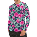 Pink Hibiscus Tropical Pattern Print Men's Long Sleeve Rash Guard