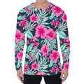 Pink Hibiscus Tropical Pattern Print Men's Long Sleeve T-Shirt