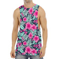 Pink Hibiscus Tropical Pattern Print Men's Muscle Tank Top