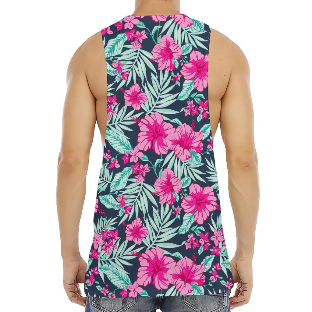 Pink Hibiscus Tropical Pattern Print Men's Muscle Tank Top