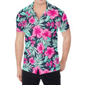Pink Hibiscus Tropical Pattern Print Men's Shirt