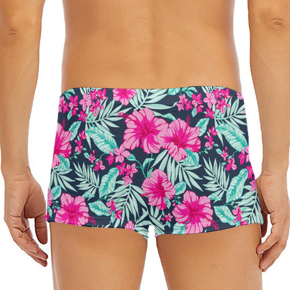 Pink Hibiscus Tropical Pattern Print Men's Short Boxer Briefs