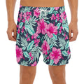Pink Hibiscus Tropical Pattern Print Men's Split Running Shorts