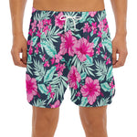 Pink Hibiscus Tropical Pattern Print Men's Split Running Shorts