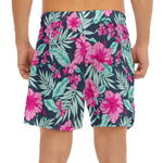 Pink Hibiscus Tropical Pattern Print Men's Split Running Shorts