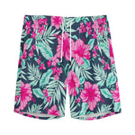 Pink Hibiscus Tropical Pattern Print Men's Sports Shorts