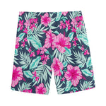 Pink Hibiscus Tropical Pattern Print Men's Sports Shorts
