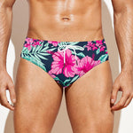 Pink Hibiscus Tropical Pattern Print Men's Swim Briefs