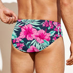 Pink Hibiscus Tropical Pattern Print Men's Swim Briefs