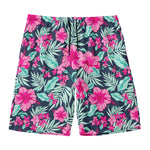 Pink Hibiscus Tropical Pattern Print Men's Swim Trunks