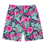 Pink Hibiscus Tropical Pattern Print Men's Swim Trunks