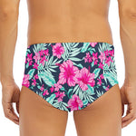 Pink Hibiscus Tropical Pattern Print Men's Triangle Swim Briefs