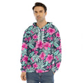 Pink Hibiscus Tropical Pattern Print Men's Velvet Pullover Hoodie