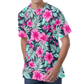 Pink Hibiscus Tropical Pattern Print Men's Velvet T-Shirt