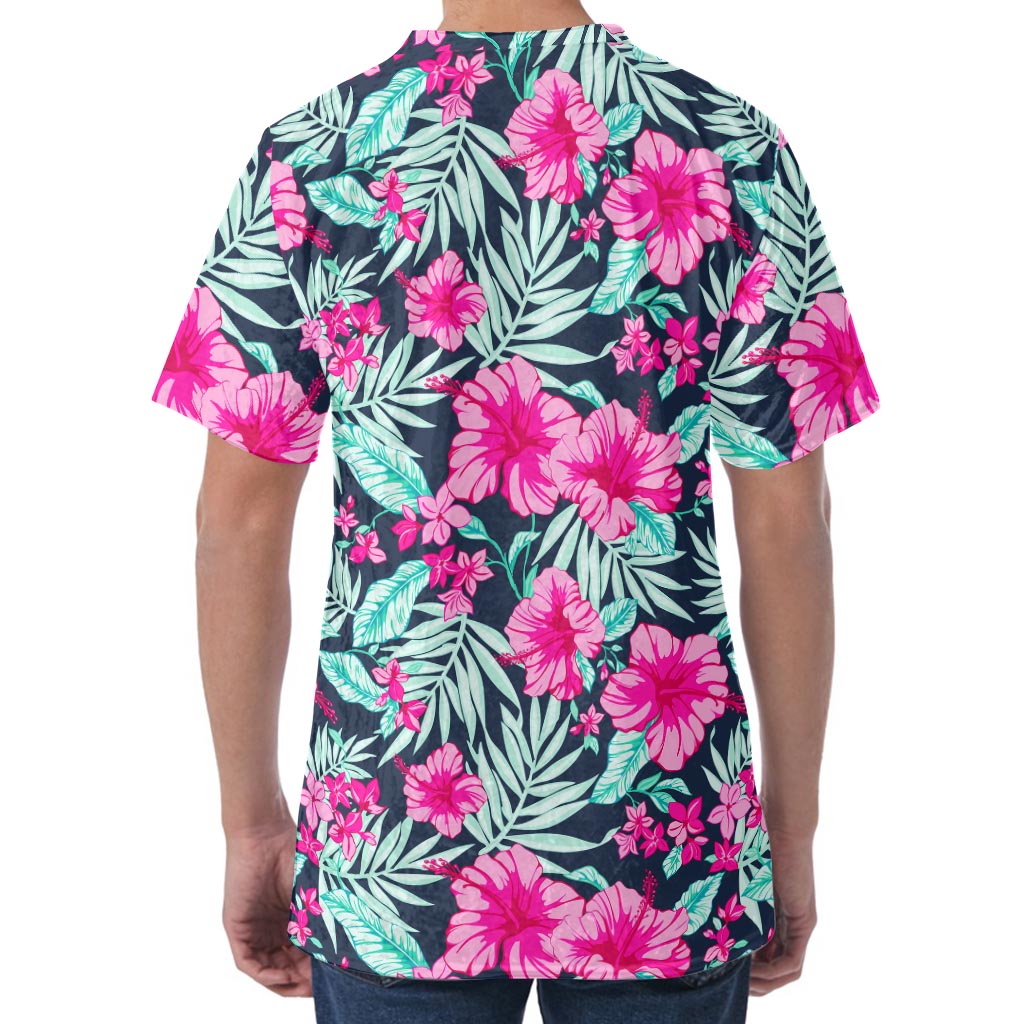 Pink Hibiscus Tropical Pattern Print Men's Velvet T-Shirt