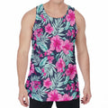 Pink Hibiscus Tropical Pattern Print Men's Velvet Tank Top