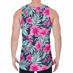 Pink Hibiscus Tropical Pattern Print Men's Velvet Tank Top