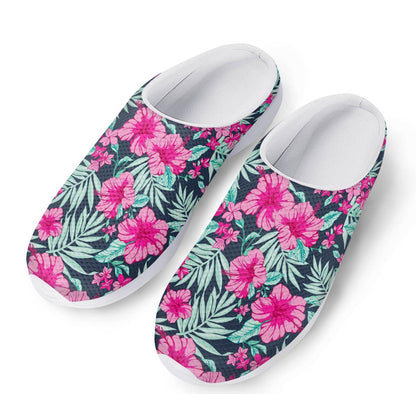 Pink Hibiscus Tropical Pattern Print Mesh Casual Shoes
