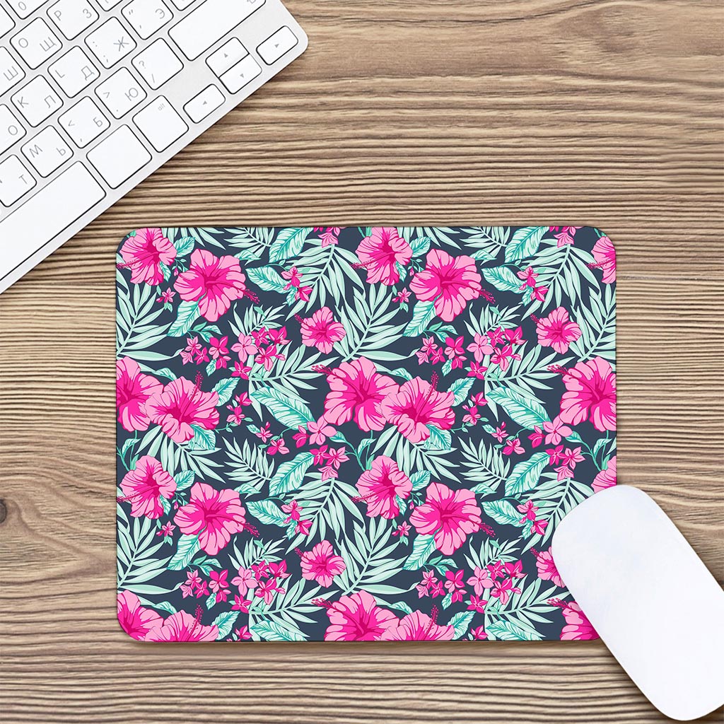 Pink Hibiscus Tropical Pattern Print Mouse Pad