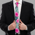 Pink Hibiscus Tropical Pattern Print Necktie