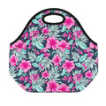 Pink Hibiscus Tropical Pattern Print Neoprene Lunch Bag