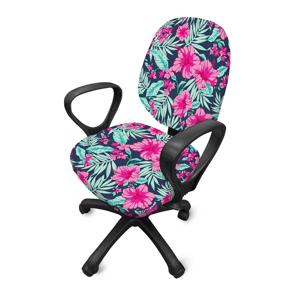 Pink Hibiscus Tropical Pattern Print Office Chair Cover