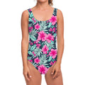 Pink Hibiscus Tropical Pattern Print One Piece Swimsuit
