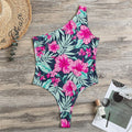 Pink Hibiscus Tropical Pattern Print One Shoulder Bodysuit